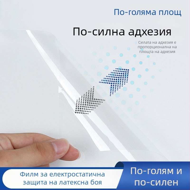 Прозрачен защитен филм за латексово боядисани стени, електростатично прилепване, не уврежда бялата стена, водоустойчив стенен филм