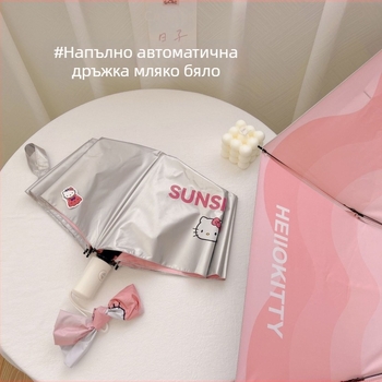 Изцяло автоматичен чадър за слънце и дъжд с UV защита, карикатурен дизайн и удебелен двоен купол