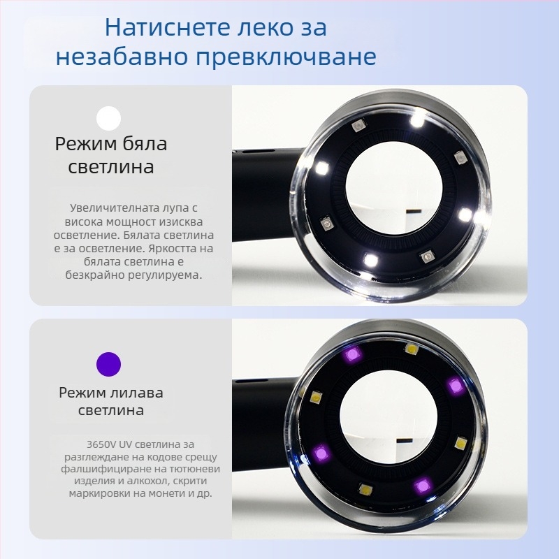 Презареждаща се лупа с силно осветление и UV светлина за идентифициране на бижута и нефрит, макро осветление за детекция
