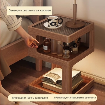 Масивно дървено нощно шкафче — модерен минималистичен шкаф за съхранение до леглото