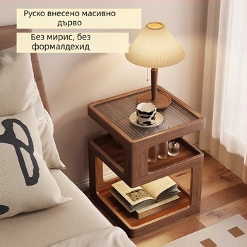 Масивно дървено нощно шкафче — модерен минималистичен шкаф за съхранение до леглото
