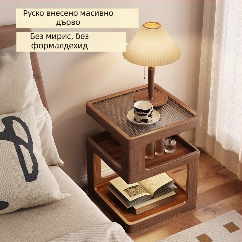 Масивно дървено нощно шкафче — модерен минималистичен шкаф за съхранение до леглото