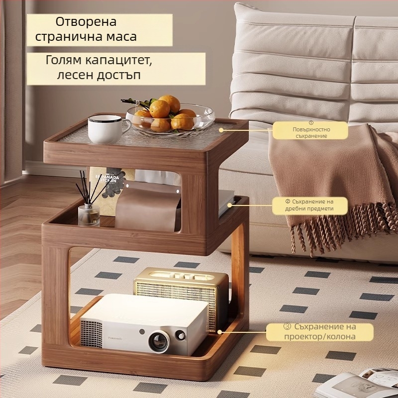 Масивно дървено нощно шкафче — модерен минималистичен шкаф за съхранение до леглото