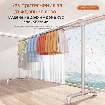 Подова закачалка за сушене на дрехи от неръждаема стомана с дебела конструкция, подвижна, за вътрешна и външна употреба, за спалня и балкон, галванизирана повърхност