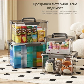 Пластмасова прозрачна кутия за съхранение с голяма вместимост за дрехи, играчки, закуски и книги