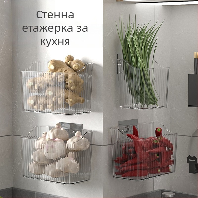Кухненски стенен органайзер за джинджифил, чесън и лук и подправки