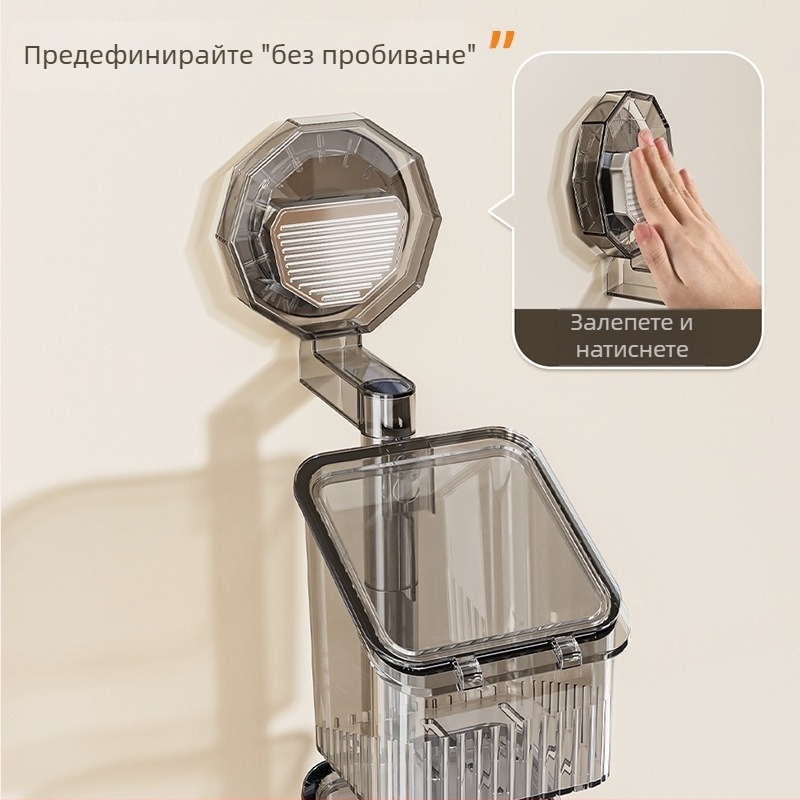 Стенно кухненско хранилище за лук, джинджифил и чесън с вакуумна чашка, без пробиване, въртящо се, с капак и дренажна висяща кошничка