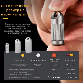 Портативна кутия за лекарства от чист титан, водоустойчива и запечатваща, кръгла матова кутия за таблетки, вместимост 12 таблетки, сребрист цвят, марка Pioneer EDC.