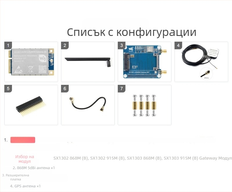 SX1302 868M LoRaWAN шлюз модул – разширителна платка за Raspberry Pi със стандартен Mini-PCIe интерфейс L76K