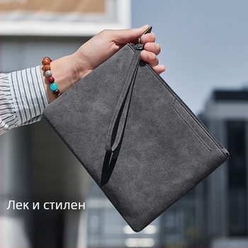 Alcantara мъжки клъч чанта за телефон, ежедневен стил, минималистичен конверт дизайн, бизнес и съхранение