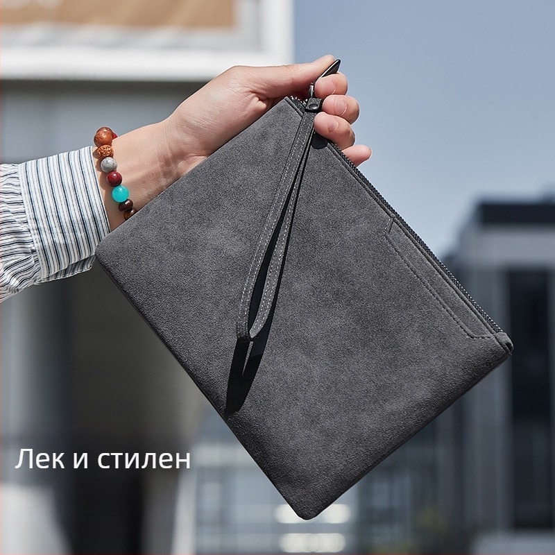 Alcantara мъжки клъч чанта за телефон, ежедневен стил, минималистичен конверт дизайн, бизнес и съхранение