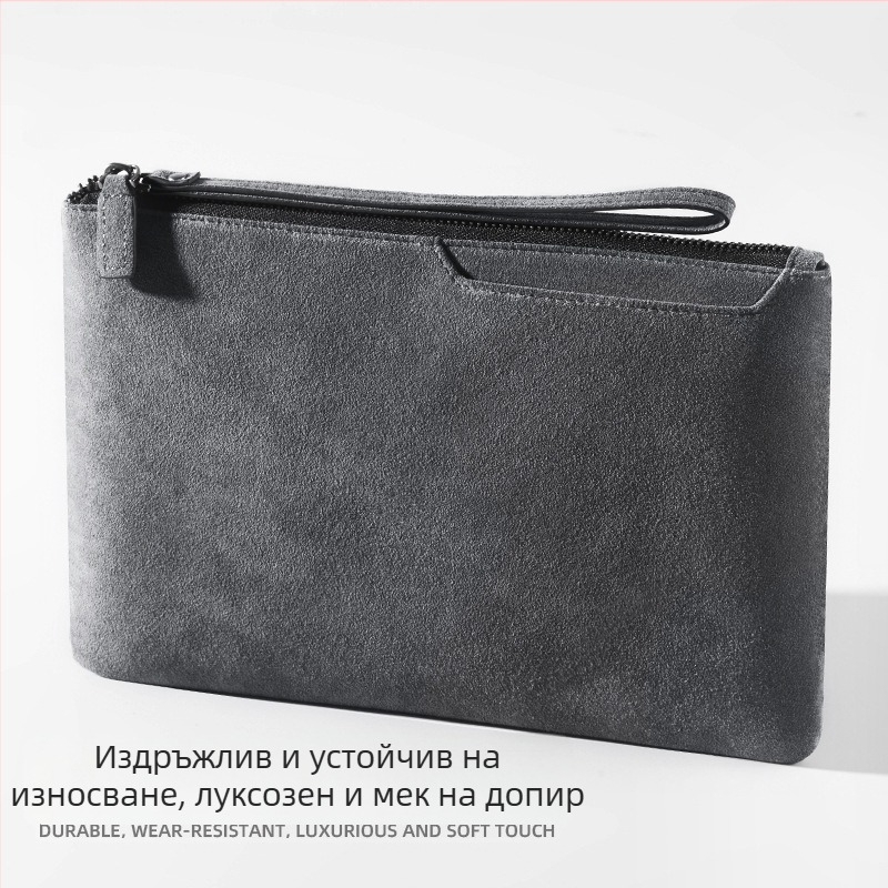 Alcantara мъжки клъч чанта за телефон, ежедневен стил, минималистичен конверт дизайн, бизнес и съхранение