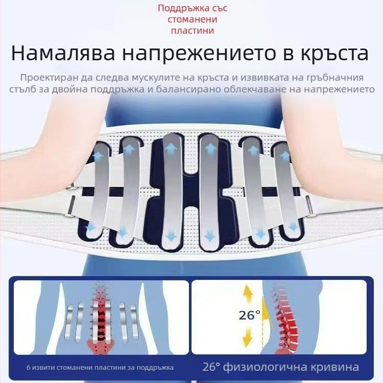 Дишащ колан за талия с лумбална опора и 6 стоманени плочи – за фитнес и спорт на открито