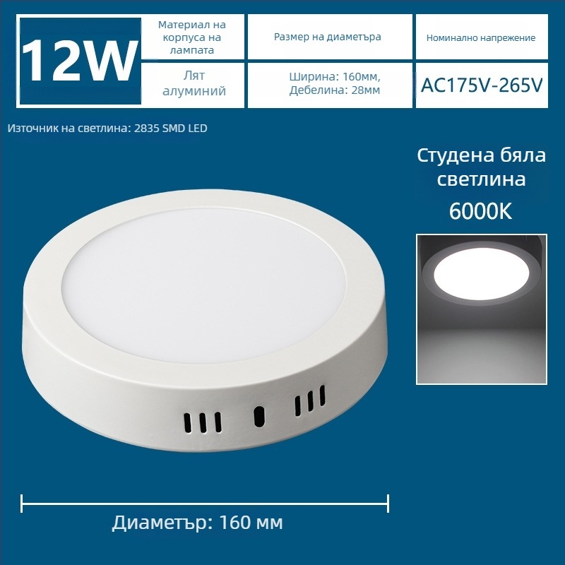 LED ултра тънък повърхностно монтиран панелен светодиод с вградена downlight, триецветно осветление за антре и коридор