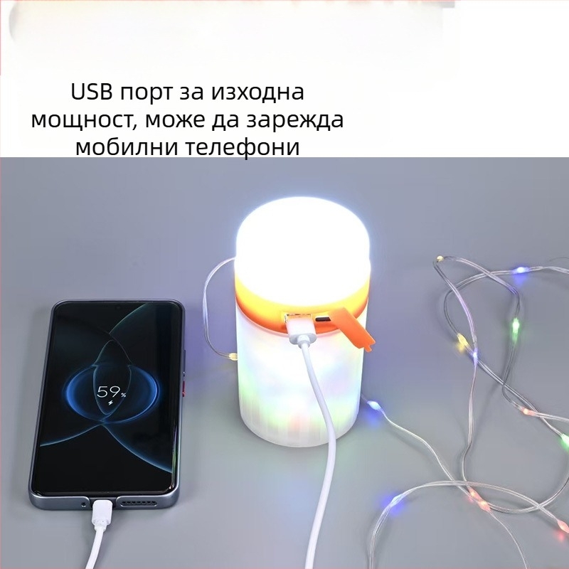 Коледна нощна лампа със декоративни светлинни низове и зареждаща къмпинг лампа, преносим амбиентен фенер