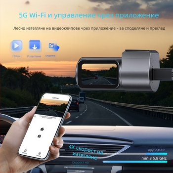 Мини Wi-Fi видеорегистратор с двойно записване, изключително ясно 4K+4K, Ethernet, задна камера, GPS позициониране