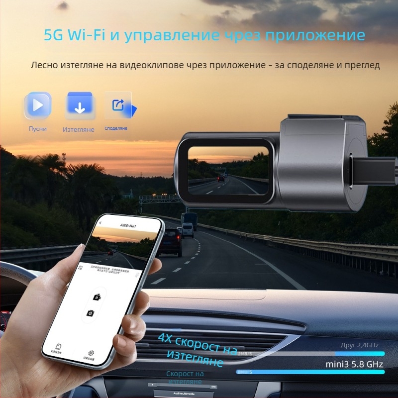 Мини Wi-Fi видеорегистратор с двойно записване, изключително ясно 4K+4K, Ethernet, задна камера, GPS позициониране