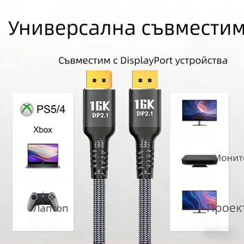 DP 2.1 гейминг DisplayPort кабел - 16K@60Hz, 8K@240Hz, 80Gbps, 360Hz висока честота на опресняване