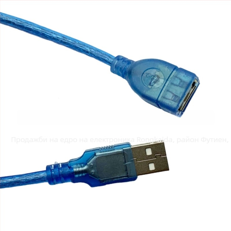 USB 2.0 удължителен кабел от мъжки към женски, меден, екраниран, прозрачно син, дължина 1,5 м