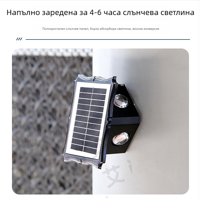 Слънчева външна стенна лампа, водоустойчива, амбиентно декоративно осветление за балкон, градина и ландшафт на вилата