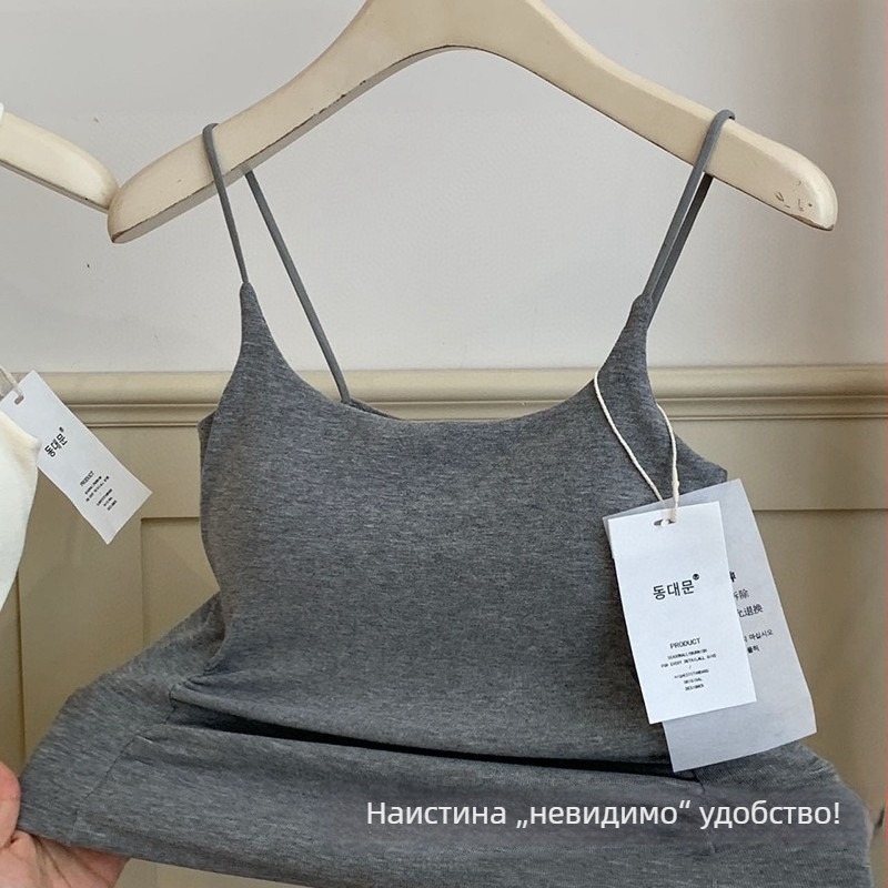 Дамски потник с подплънка за бюста и тънки презрамки, кръгло деколте