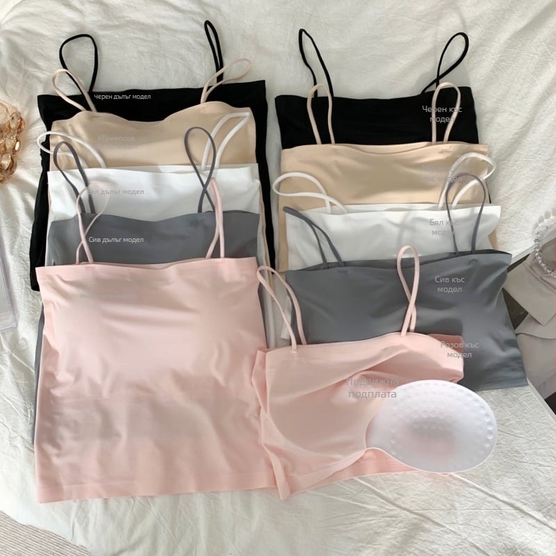 Безшевна потничка от ice-silk, дишаща и UV защита, женски летен кроп топ с красив гръб, без сутиен