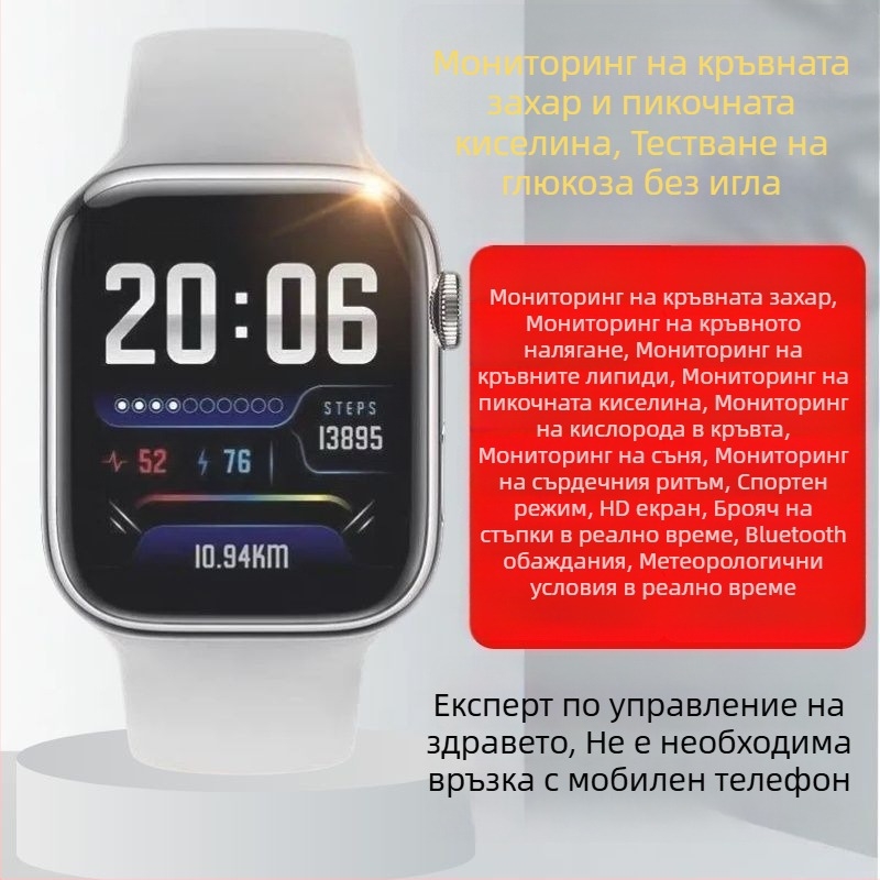 Умна гривна-часовник с висока прецизност за безболезнено измерване на кръвна захар, кръвно налягане, сърдечен ритъм, липиди и пикочна киселина