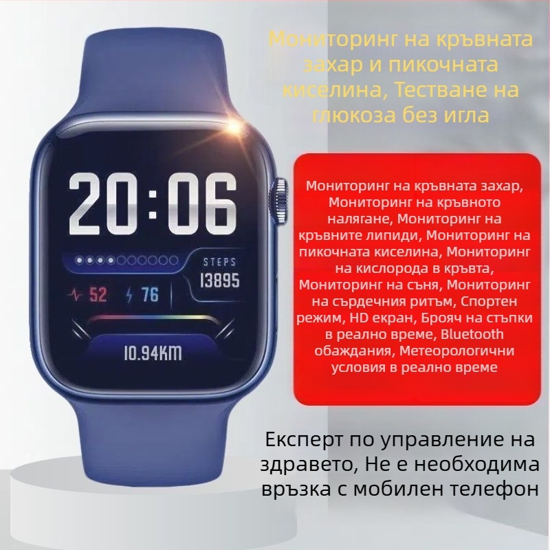 Умна гривна-часовник с висока прецизност за безболезнено измерване на кръвна захар, кръвно налягане, сърдечен ритъм, липиди и пикочна киселина