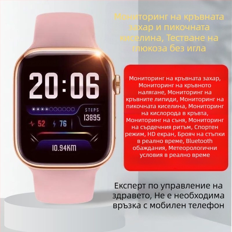 Умна гривна-часовник с висока прецизност за безболезнено измерване на кръвна захар, кръвно налягане, сърдечен ритъм, липиди и пикочна киселина