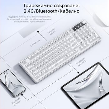 Безжична Bluetooth клавиатура с RGB подсветка, три режима зареждане, 88–98 клавиши, сферични прозрачни цветни клавиши за игри, офис и таблет