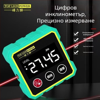Умен дигитален инклиномер с магнитен петстранен корпус, двойно лазерно измерване на ъгъл и наклон, нивелир