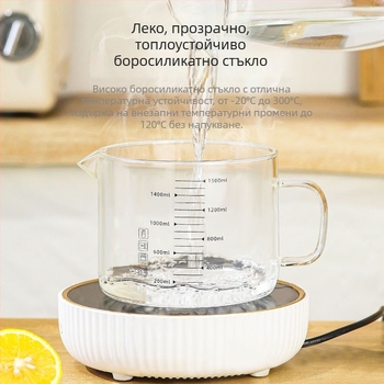 Стъклена мерителна чашка с градуировка, безопасна за храна, устойчива на високи температури, с капак, голям обем за печене