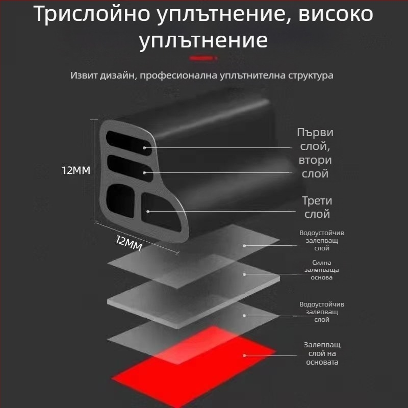 Yanfei трислоен уплътнител за врати с L-образен кант, шумопоглъщаща лента за преден капак и багажник, универсален за целия автомобил