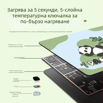 Панда нагряваща подложка за мишка – огромна настолна подложка за компютър, офис и игри, размери 60×30 см, 80×30 см или 90×40 см