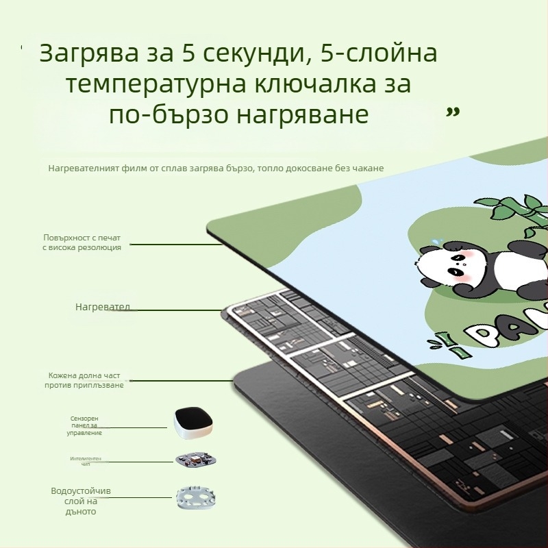 Панда нагряваща подложка за мишка – огромна настолна подложка за компютър, офис и игри, размери 60×30 см, 80×30 см или 90×40 см