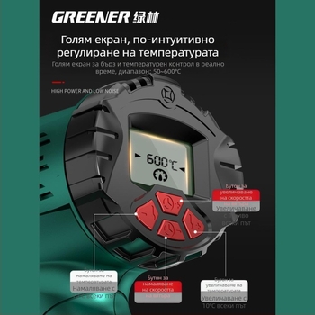 Компактен индустриален пистолет за горещ въздух с висока мощност, цифров дисплей за температура, за електронни ремонти и ламиниране на филми