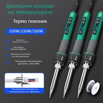 Дигитален дисплей, висока мощност, регулируема температура за спояване, дълъг живот, 100–200 W, клиновиден и копитен връх, индустриален клас спояващ пистолет