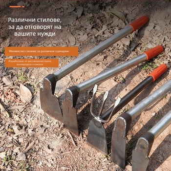 Инструменти за плевене и разрохване на почвата с къса стоманена дръжка; малки копачета в различни модели и двуфункционална лопатка за обработване на почвата