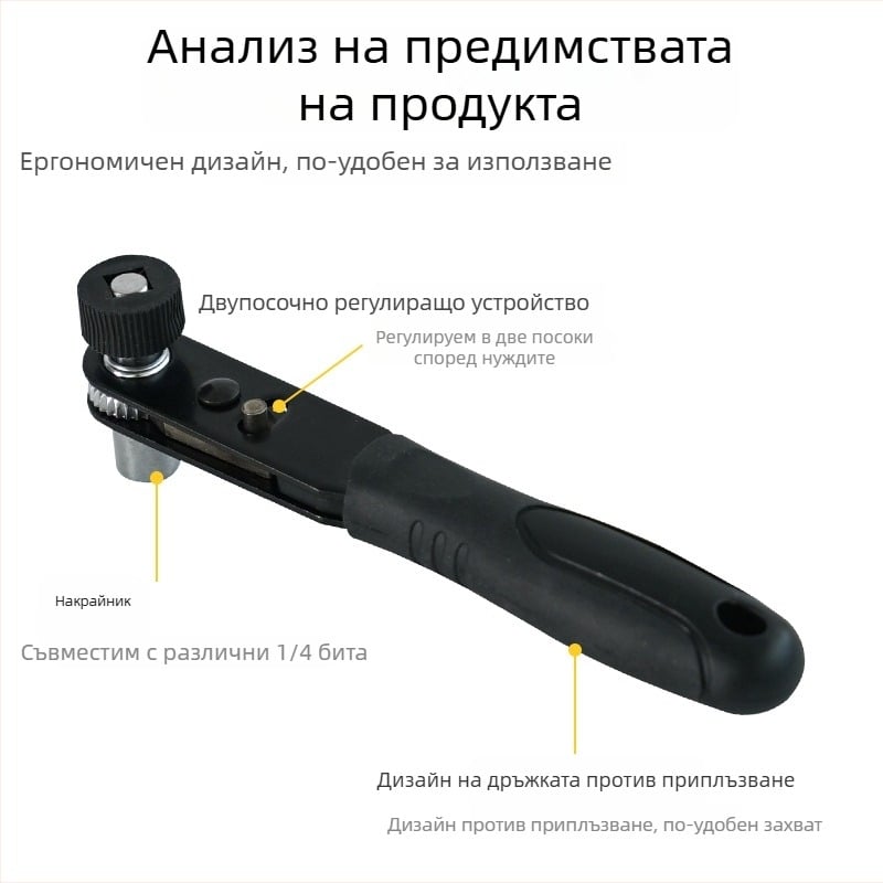 1/4-инчов мини трещотков ключ с адаптер за битове