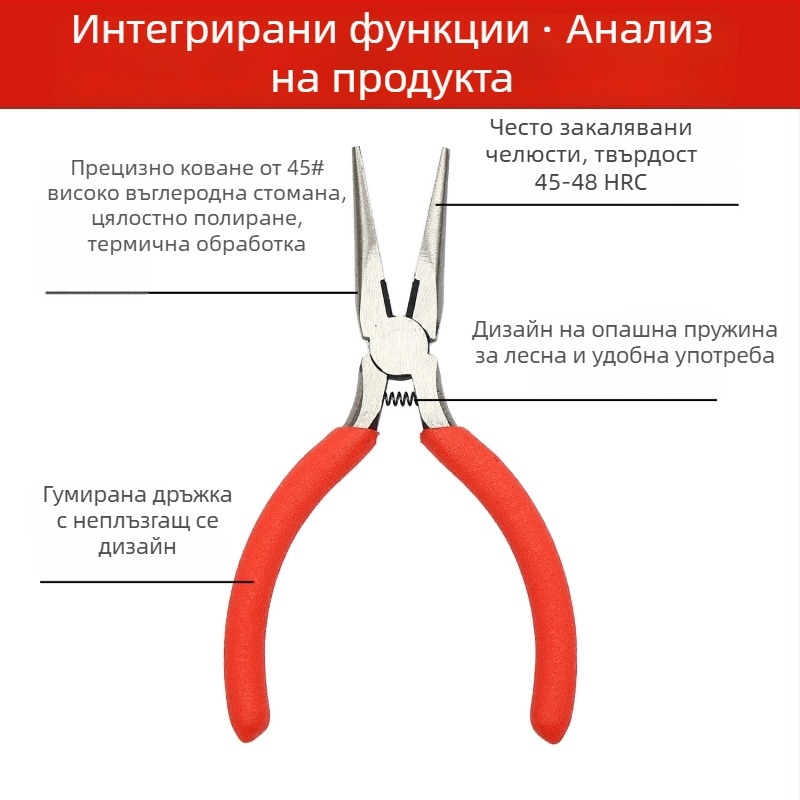 Мини клещи без зъби, 5 върха, ръчно изработени, многофункционални, плосък нос и кръгъл нос за мъни и бижута