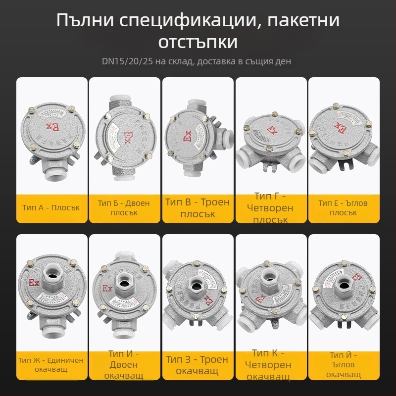 Взривозащитена алуминиева кутия за разпределение DN20, AH серия, триходова, кръгла, 6 порта