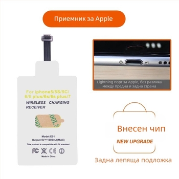 Безжичен приемник за зареждане за устройства на Apple и Android с Type-C индукционна намотка и метален връх