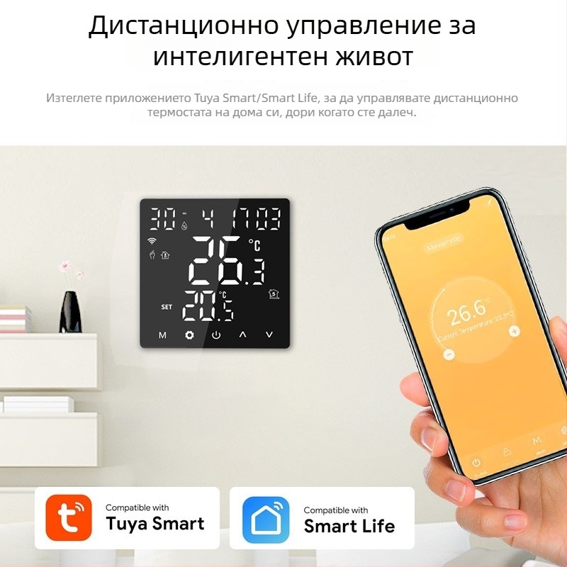 Европейски графити WiFi смарт термостат за водно подово отопление и електрическо отопление, стенен котел с акрилен панел и гласово управление през приложение