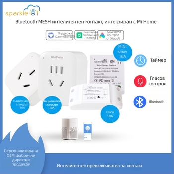 Умен изходен превключвател, свързан към Mi Home XiaoAi Bluetooth Mesh Gateway за управление на MIN 16A превключвател