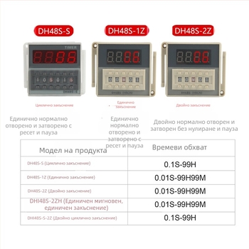DH48S-S таймер-реле, цикличен контролер за време, 1Z/2Z, цифров дисплей, забавяне, 12V/24V/220V