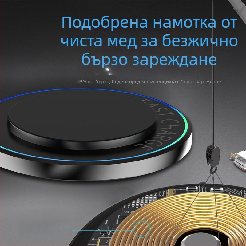 Нов кръгъл 15W безжично зарядно със стойка за Android, Apple, Huawei и Samsung