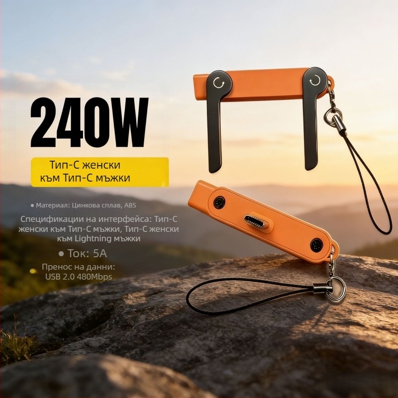 Сгъваема стойка-адаптер за Type-C, двоен конвертор с 240W бързо зареждане