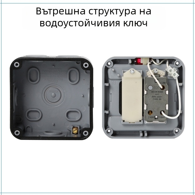 Външна градинска водоустойчива IP66 кутия за превключвател, 86×86 мм, стенен повърхностен монтаж, с двойно управление