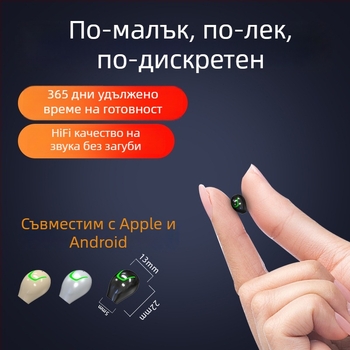 MINI21 Безжични Bluetooth слушалки, компактни и невидими, едноухи за бягане и спорт, висококачествен звук, модел 2025
