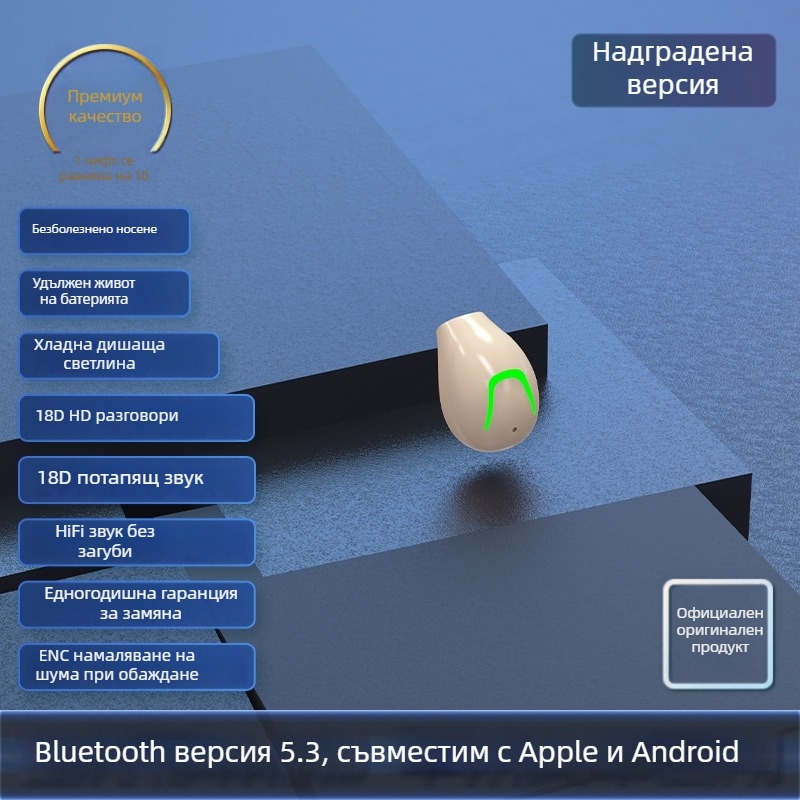 MINI21 Безжични Bluetooth слушалки, компактни и невидими, едноухи за бягане и спорт, висококачествен звук, модел 2025